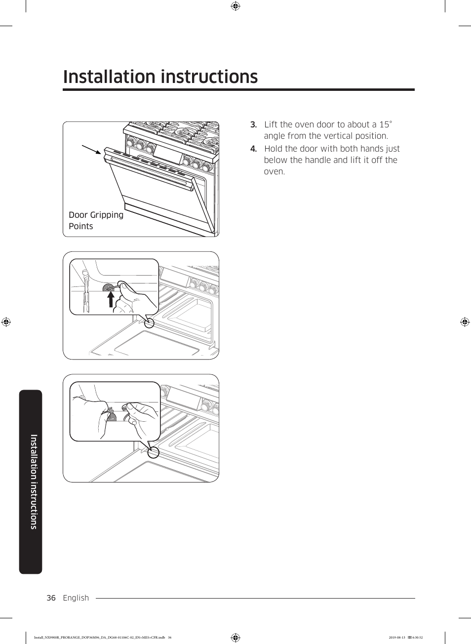Installation instructions | Dacor Contemporary 36 Inch Freestanding Professional Gas Smart Range Installation Manual User Manual | Page 36 / 156