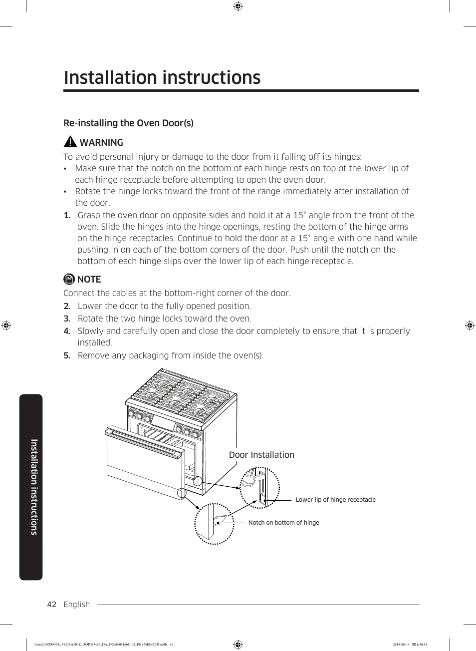 Installation instructions | Dacor Contemporary 36 Inch Freestanding Professional Gas Smart Range Installation Manual User Manual | Page 42 / 156
