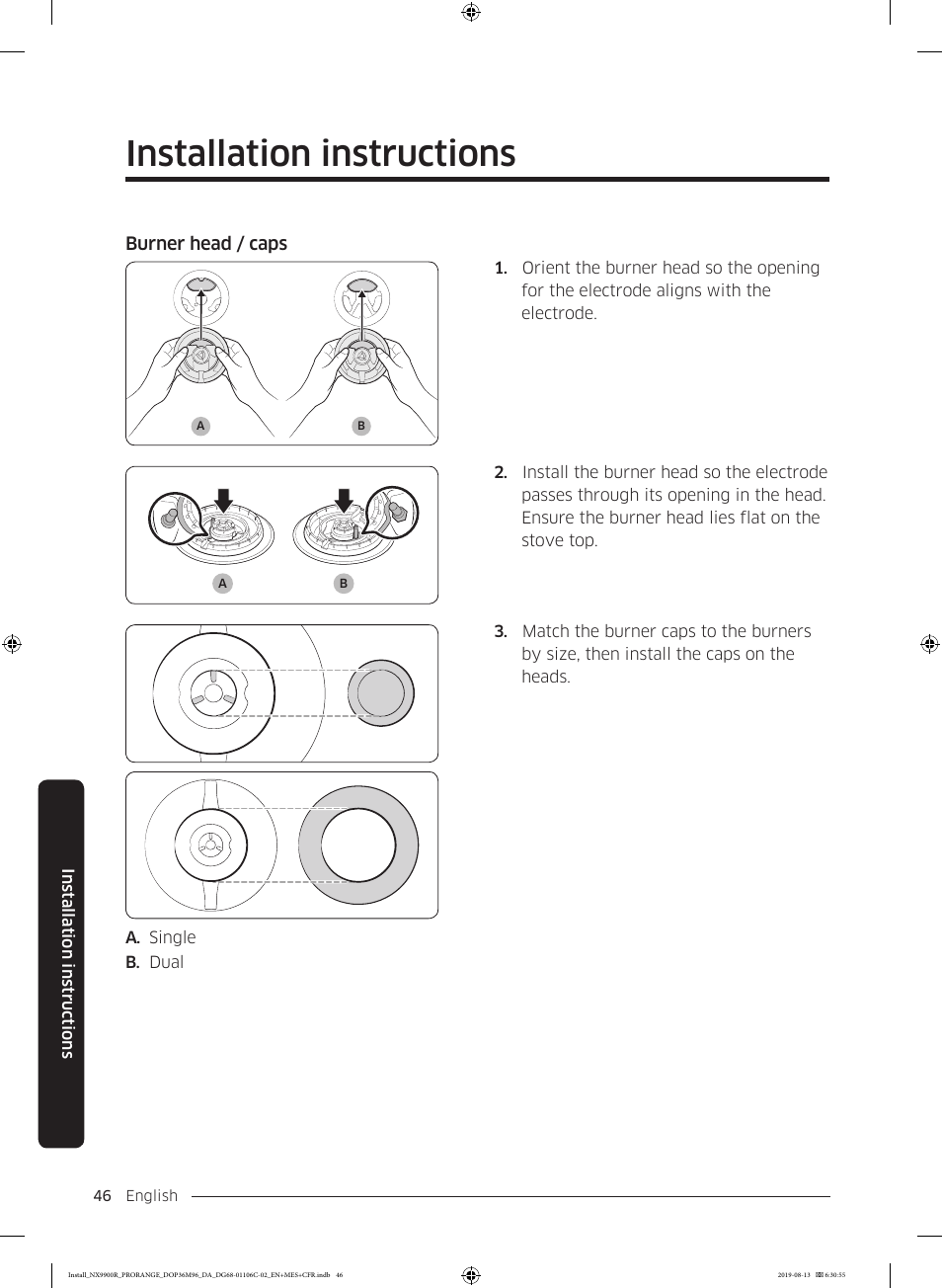 Installation instructions | Dacor Contemporary 36 Inch Freestanding Professional Gas Smart Range Installation Manual User Manual | Page 46 / 156