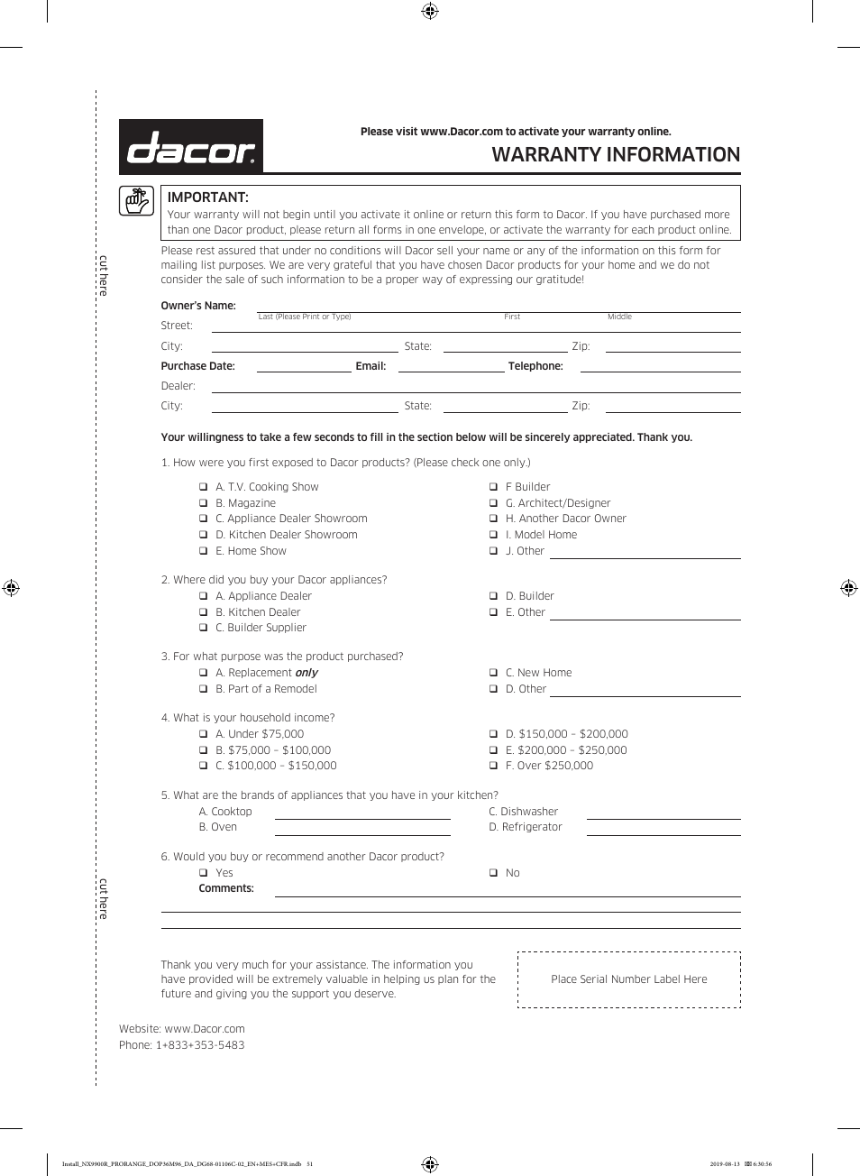 Warranty information | Dacor Contemporary 36 Inch Freestanding Professional Gas Smart Range Installation Manual User Manual | Page 51 / 156