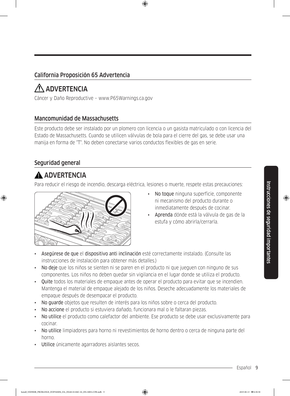 Advertencia | Dacor Contemporary 36 Inch Freestanding Professional Gas Smart Range Installation Manual User Manual | Page 61 / 156