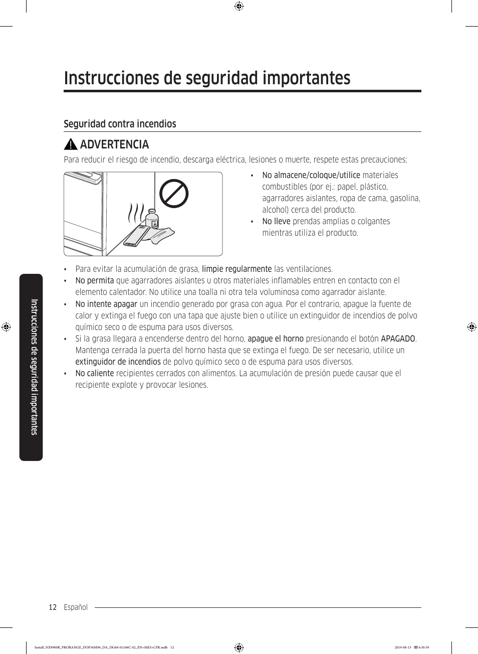 Instrucciones de seguridad importantes, Advertencia | Dacor Contemporary 36 Inch Freestanding Professional Gas Smart Range Installation Manual User Manual | Page 64 / 156
