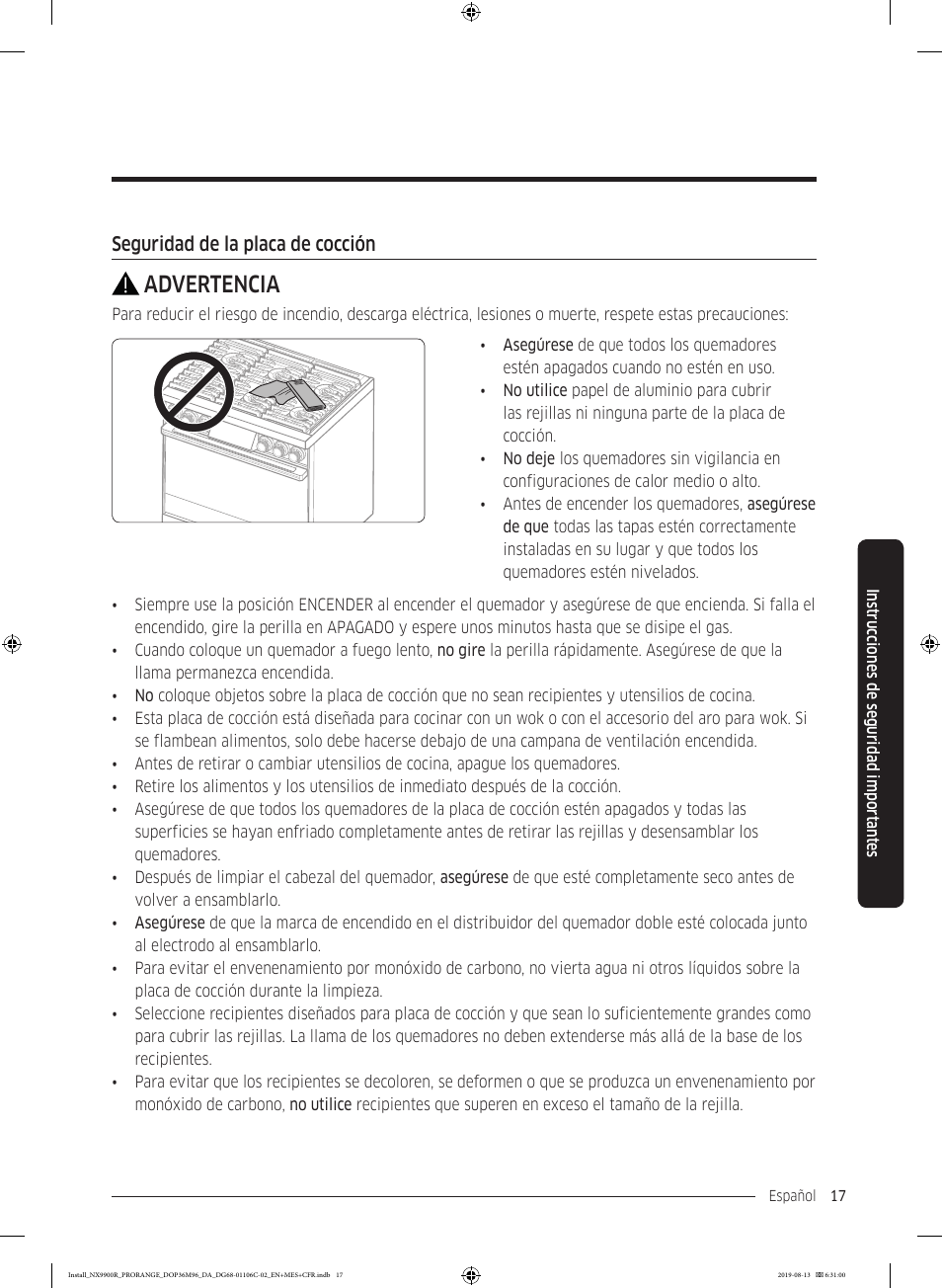 Advertencia | Dacor Contemporary 36 Inch Freestanding Professional Gas Smart Range Installation Manual User Manual | Page 69 / 156