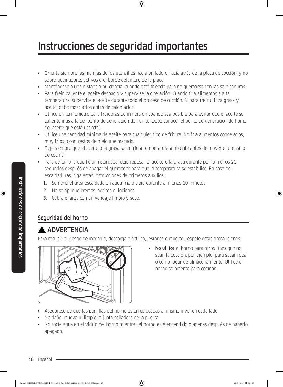 Instrucciones de seguridad importantes, Advertencia | Dacor Contemporary 36 Inch Freestanding Professional Gas Smart Range Installation Manual User Manual | Page 70 / 156