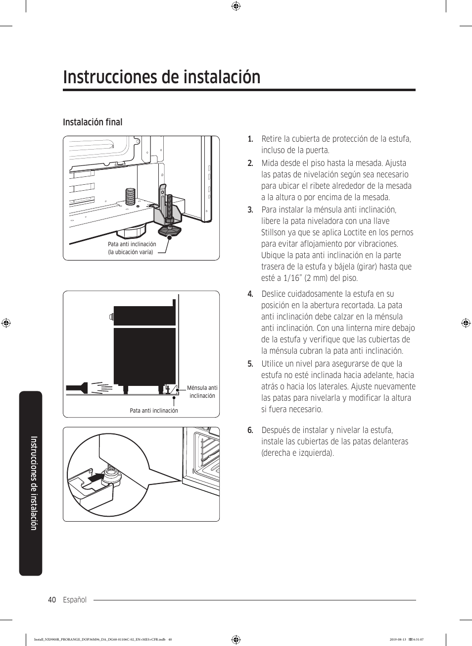 Instrucciones de instalación | Dacor Contemporary 36 Inch Freestanding Professional Gas Smart Range Installation Manual User Manual | Page 92 / 156