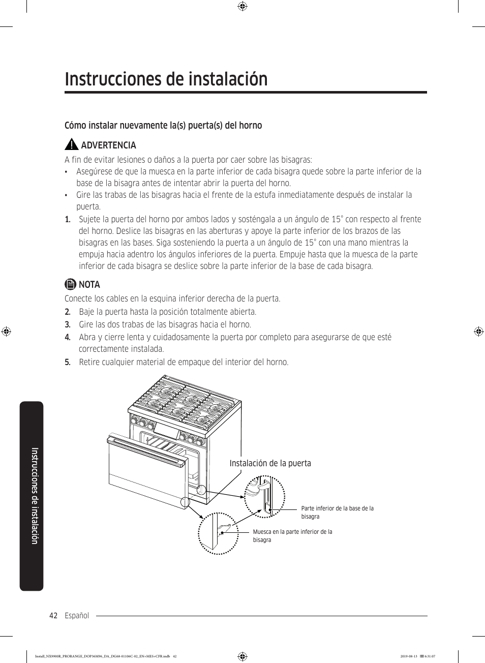 Instrucciones de instalación | Dacor Contemporary 36 Inch Freestanding Professional Gas Smart Range Installation Manual User Manual | Page 94 / 156