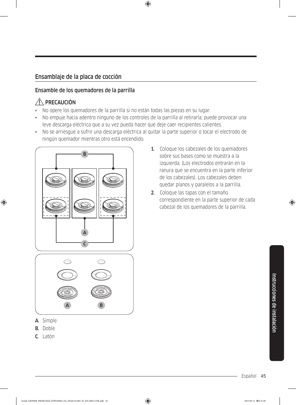 Ensamblaje de la placa de cocción | Dacor Contemporary 36 Inch Freestanding Professional Gas Smart Range Installation Manual User Manual | Page 97 / 156