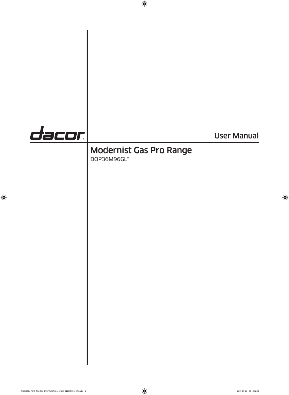 Dacor Contemporary 36 Inch Freestanding Professional Gas Smart Range Use and Care Manual User Manual | 324 pages