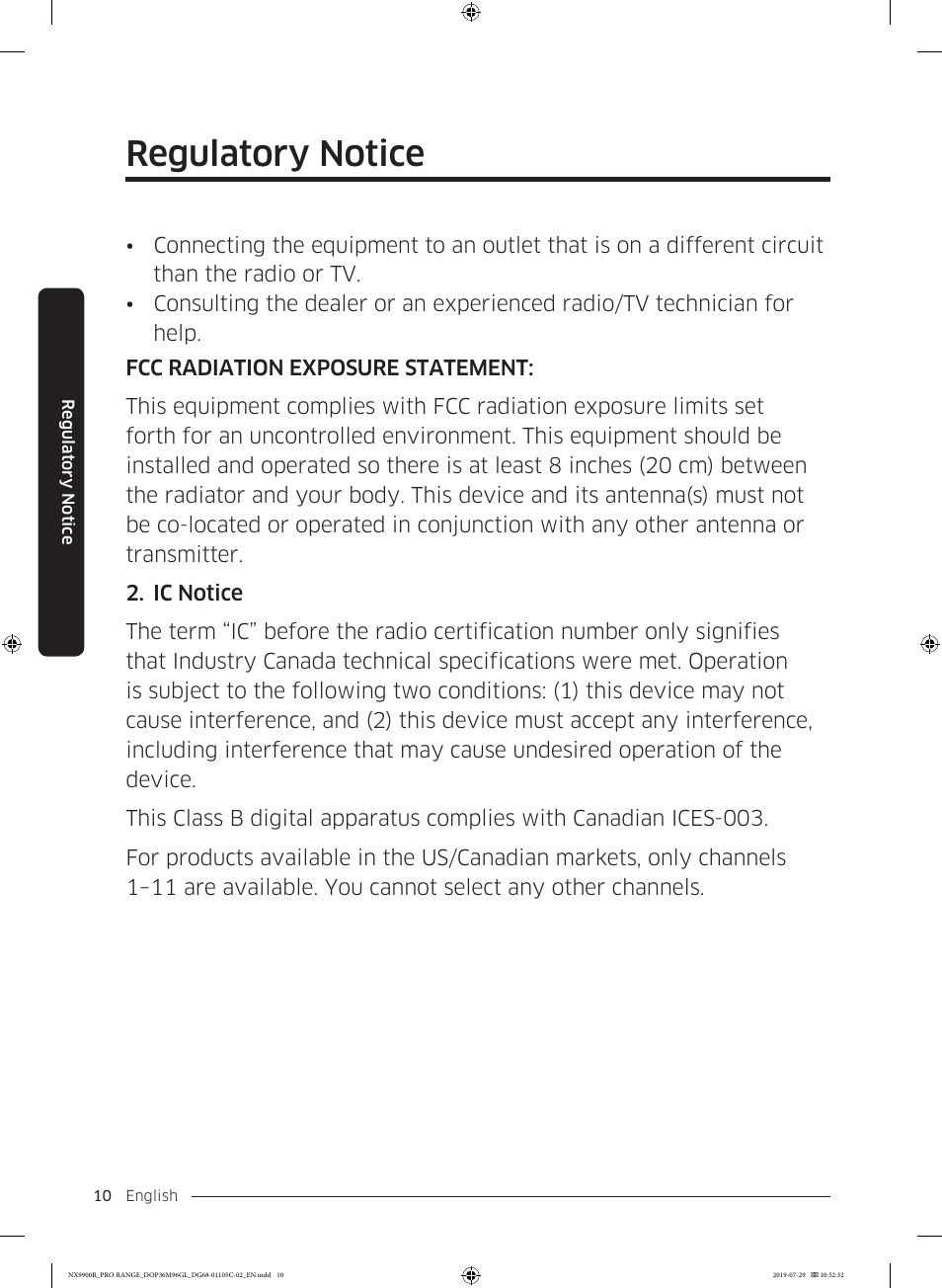 Regulatory notice | Dacor Contemporary 36 Inch Freestanding Professional Gas Smart Range Use and Care Manual User Manual | Page 10 / 324