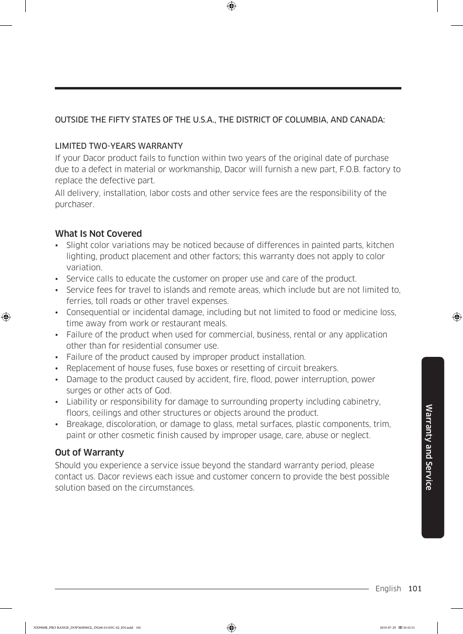 Dacor Contemporary 36 Inch Freestanding Professional Gas Smart Range Use and Care Manual User Manual | Page 101 / 324