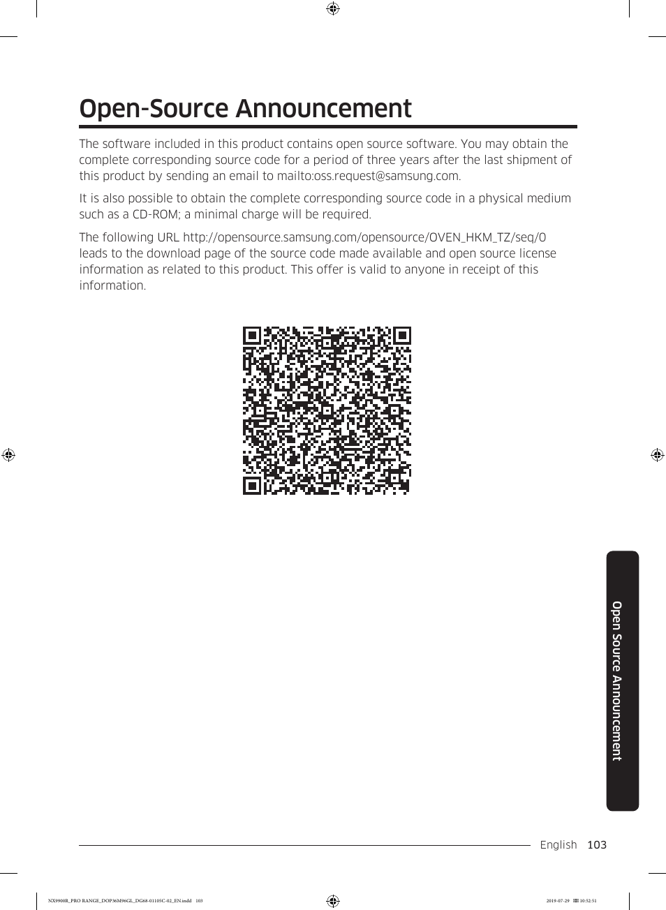 Open-source announcement | Dacor Contemporary 36 Inch Freestanding Professional Gas Smart Range Use and Care Manual User Manual | Page 103 / 324