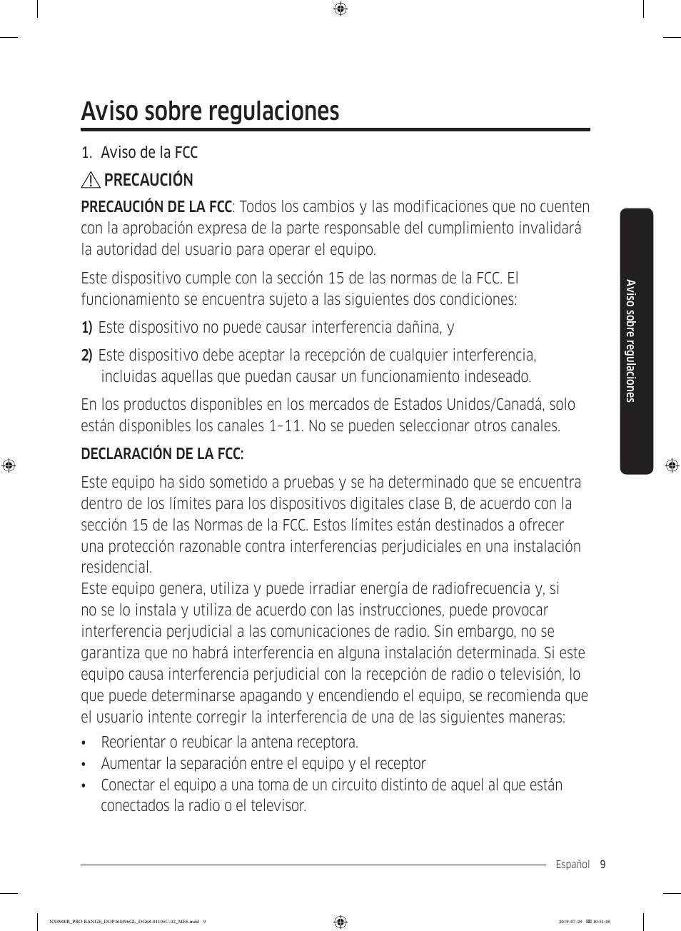 Aviso sobre regulaciones, Precaución | Dacor Contemporary 36 Inch Freestanding Professional Gas Smart Range Use and Care Manual User Manual | Page 117 / 324