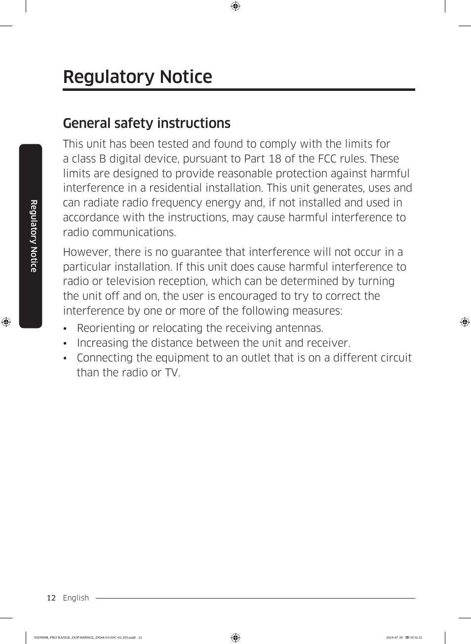 Regulatory notice, General safety instructions | Dacor Contemporary 36 Inch Freestanding Professional Gas Smart Range Use and Care Manual User Manual | Page 12 / 324