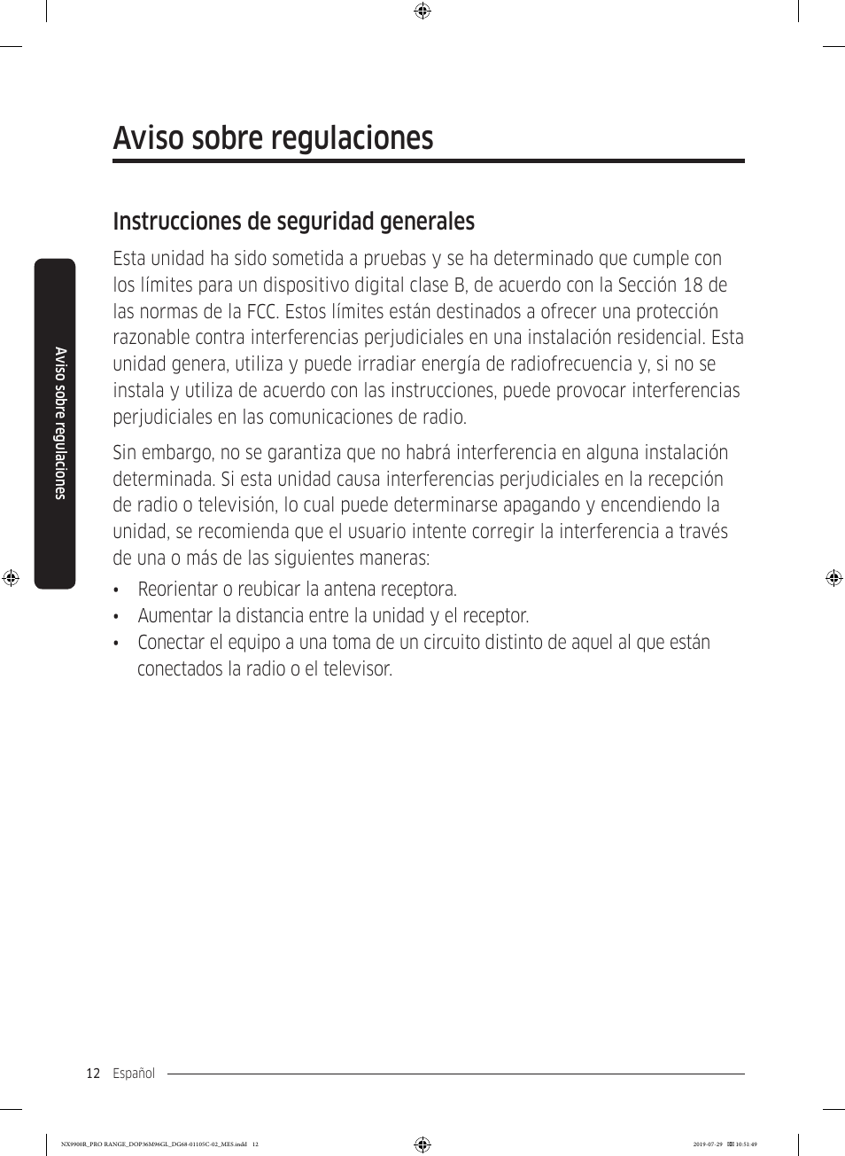 Aviso sobre regulaciones, Instrucciones de seguridad generales | Dacor Contemporary 36 Inch Freestanding Professional Gas Smart Range Use and Care Manual User Manual | Page 120 / 324