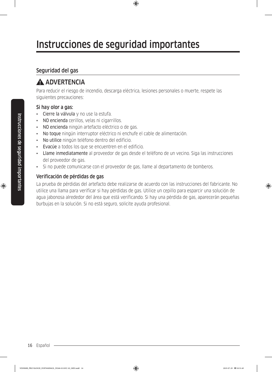 Instrucciones de seguridad importantes, Advertencia | Dacor Contemporary 36 Inch Freestanding Professional Gas Smart Range Use and Care Manual User Manual | Page 124 / 324