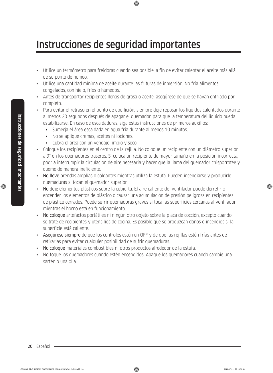 Instrucciones de seguridad importantes | Dacor Contemporary 36 Inch Freestanding Professional Gas Smart Range Use and Care Manual User Manual | Page 128 / 324