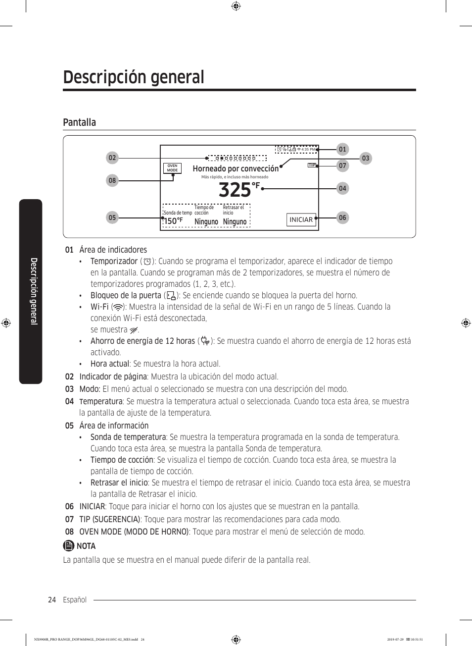 Pantalla, Pantalla 24, Descripción general | Dacor Contemporary 36 Inch Freestanding Professional Gas Smart Range Use and Care Manual User Manual | Page 132 / 324