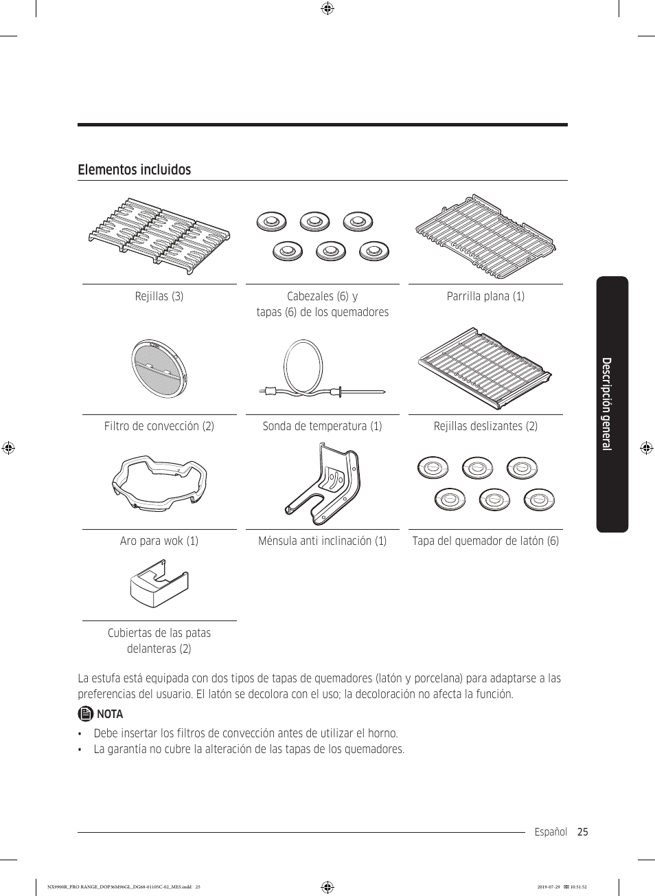 Elementos incluidos | Dacor Contemporary 36 Inch Freestanding Professional Gas Smart Range Use and Care Manual User Manual | Page 133 / 324