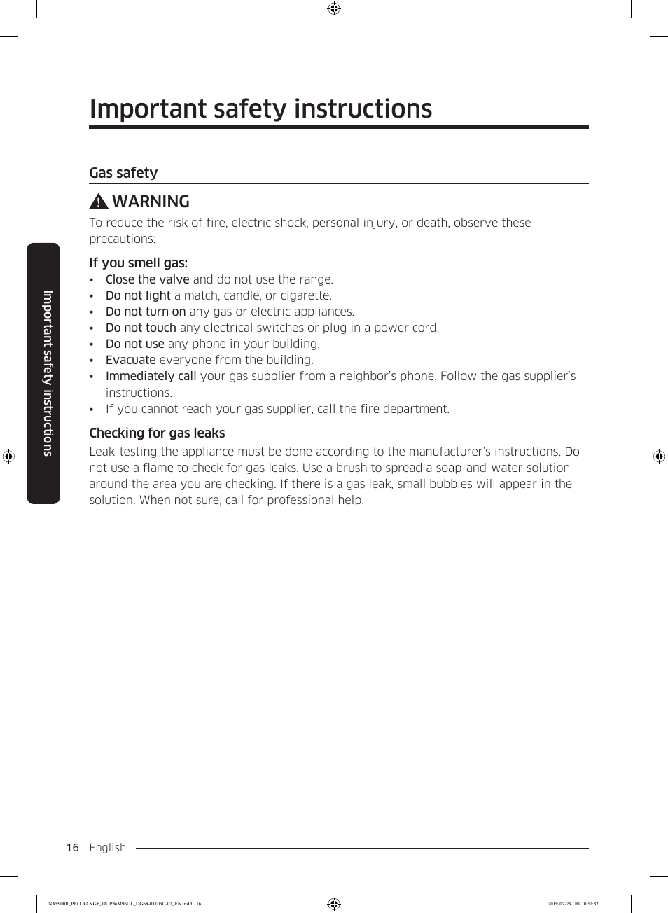 Important safety instructions, Warning | Dacor Contemporary 36 Inch Freestanding Professional Gas Smart Range Use and Care Manual User Manual | Page 16 / 324