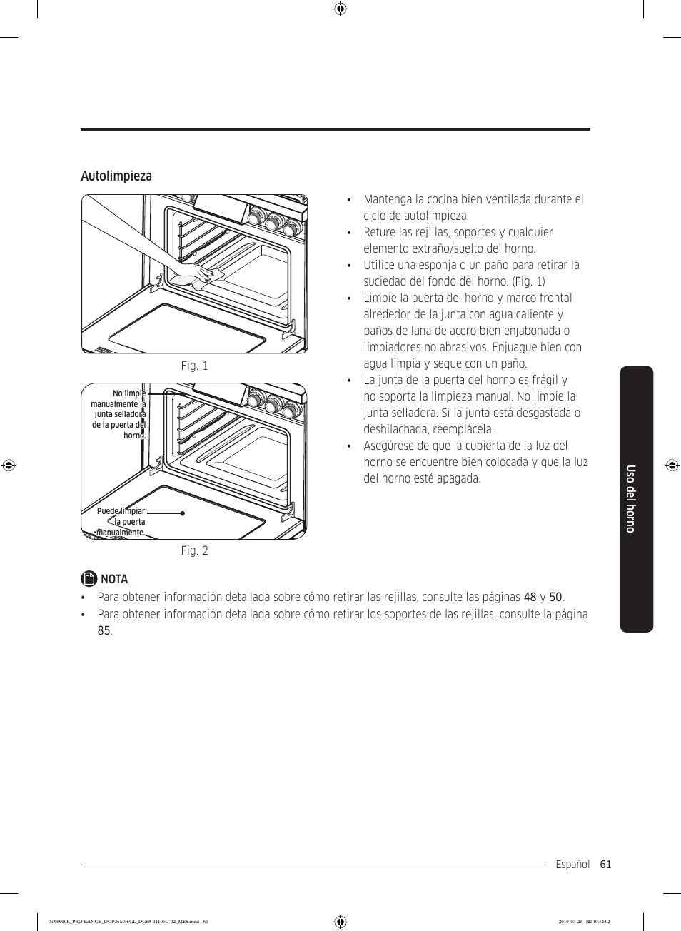 Autolimpieza | Dacor Contemporary 36 Inch Freestanding Professional Gas Smart Range Use and Care Manual User Manual | Page 169 / 324