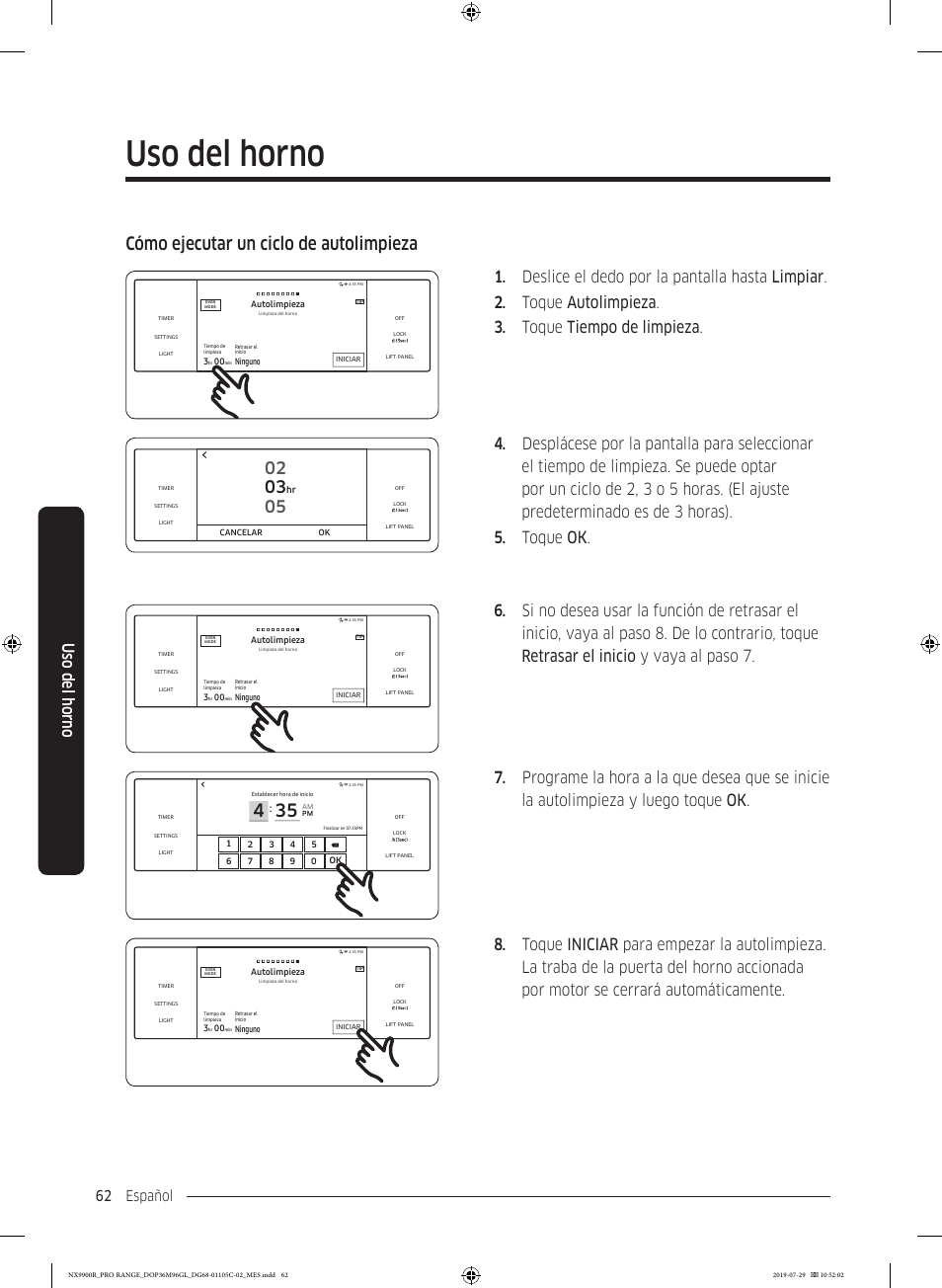 Uso del horno, Cómo ejecutar un ciclo de autolimpieza, Español 62 | Dacor Contemporary 36 Inch Freestanding Professional Gas Smart Range Use and Care Manual User Manual | Page 170 / 324