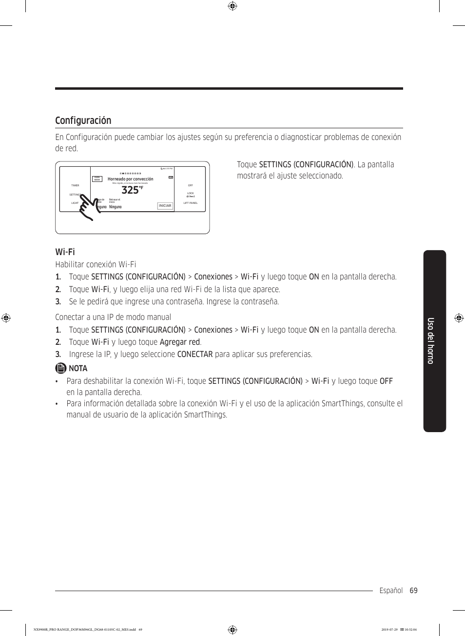 Configuración, Configuración 69, Wi-fi | Dacor Contemporary 36 Inch Freestanding Professional Gas Smart Range Use and Care Manual User Manual | Page 177 / 324