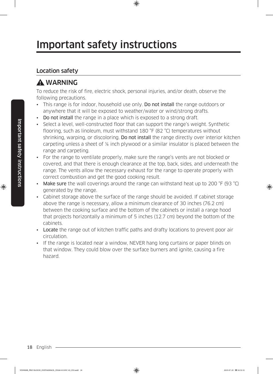 Important safety instructions, Warning | Dacor Contemporary 36 Inch Freestanding Professional Gas Smart Range Use and Care Manual User Manual | Page 18 / 324