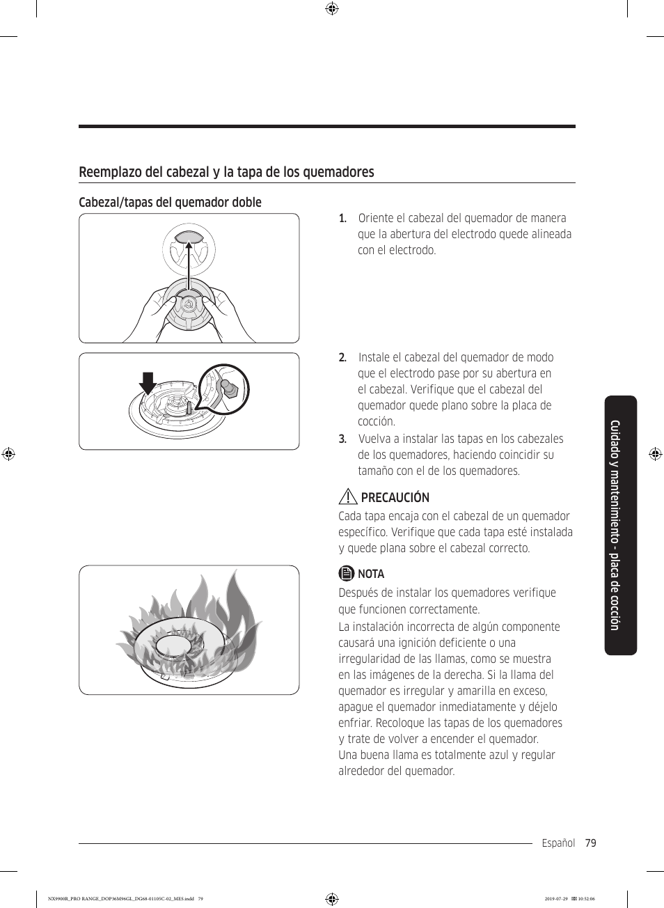 Reemplazo del cabezal y la tapa de los quemadores | Dacor Contemporary 36 Inch Freestanding Professional Gas Smart Range Use and Care Manual User Manual | Page 187 / 324