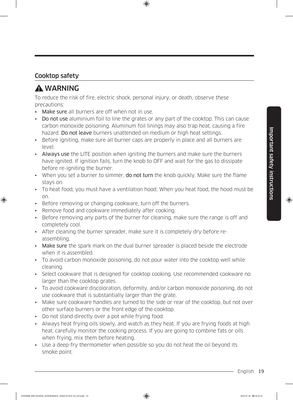 Warning | Dacor Contemporary 36 Inch Freestanding Professional Gas Smart Range Use and Care Manual User Manual | Page 19 / 324