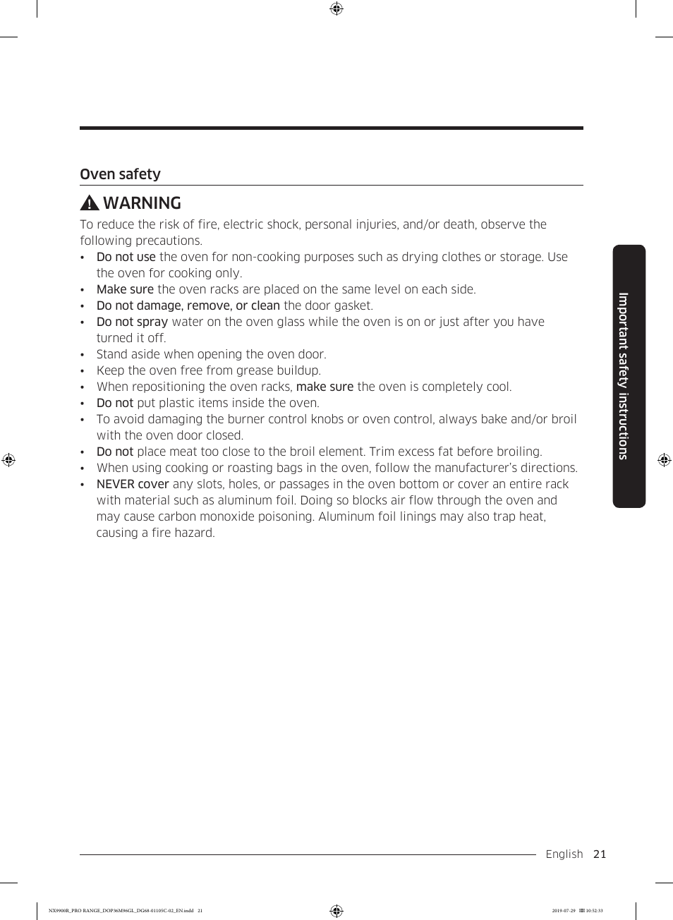 Warning | Dacor Contemporary 36 Inch Freestanding Professional Gas Smart Range Use and Care Manual User Manual | Page 21 / 324