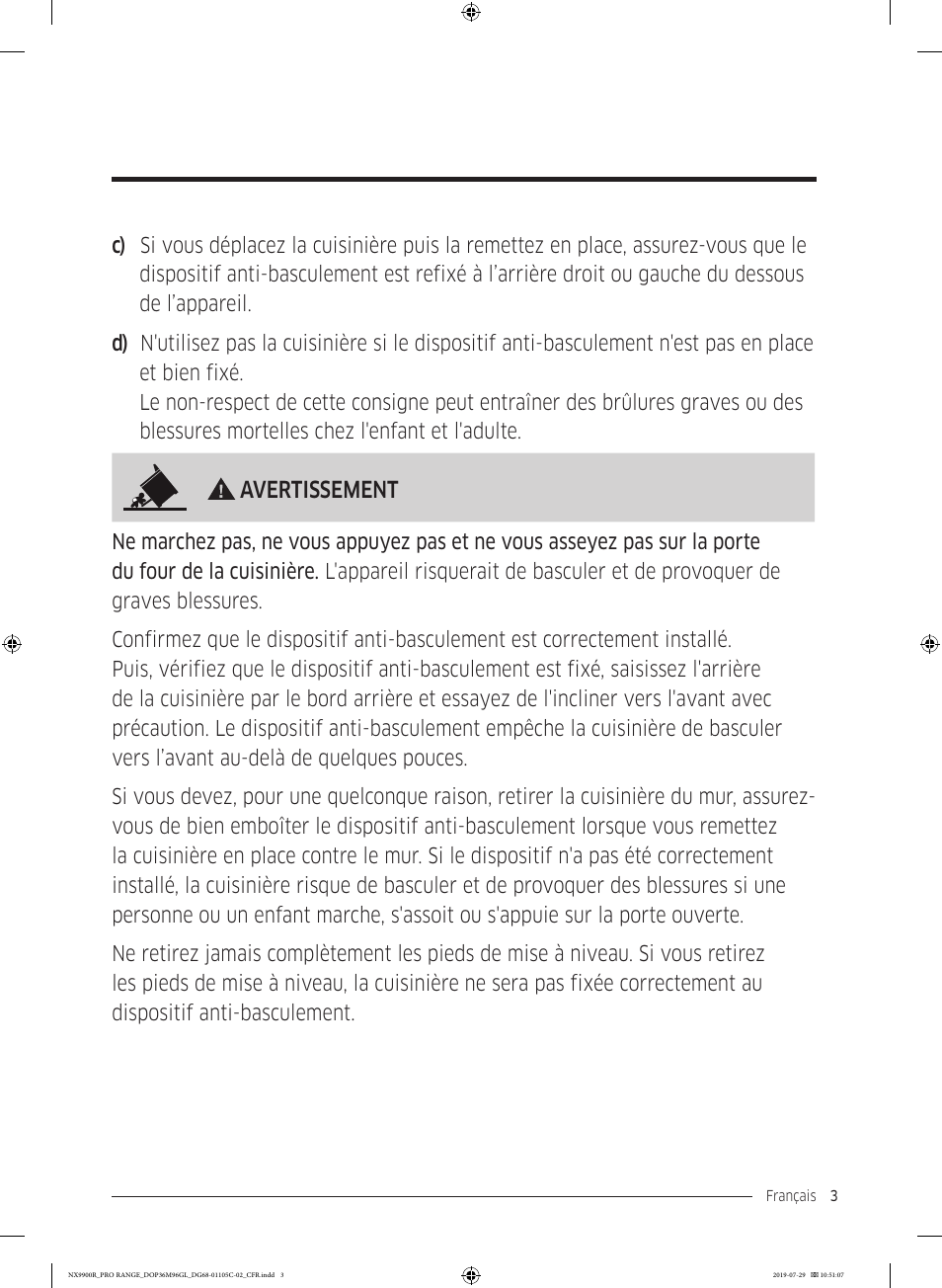 Avertissement | Dacor Contemporary 36 Inch Freestanding Professional Gas Smart Range Use and Care Manual User Manual | Page 219 / 324