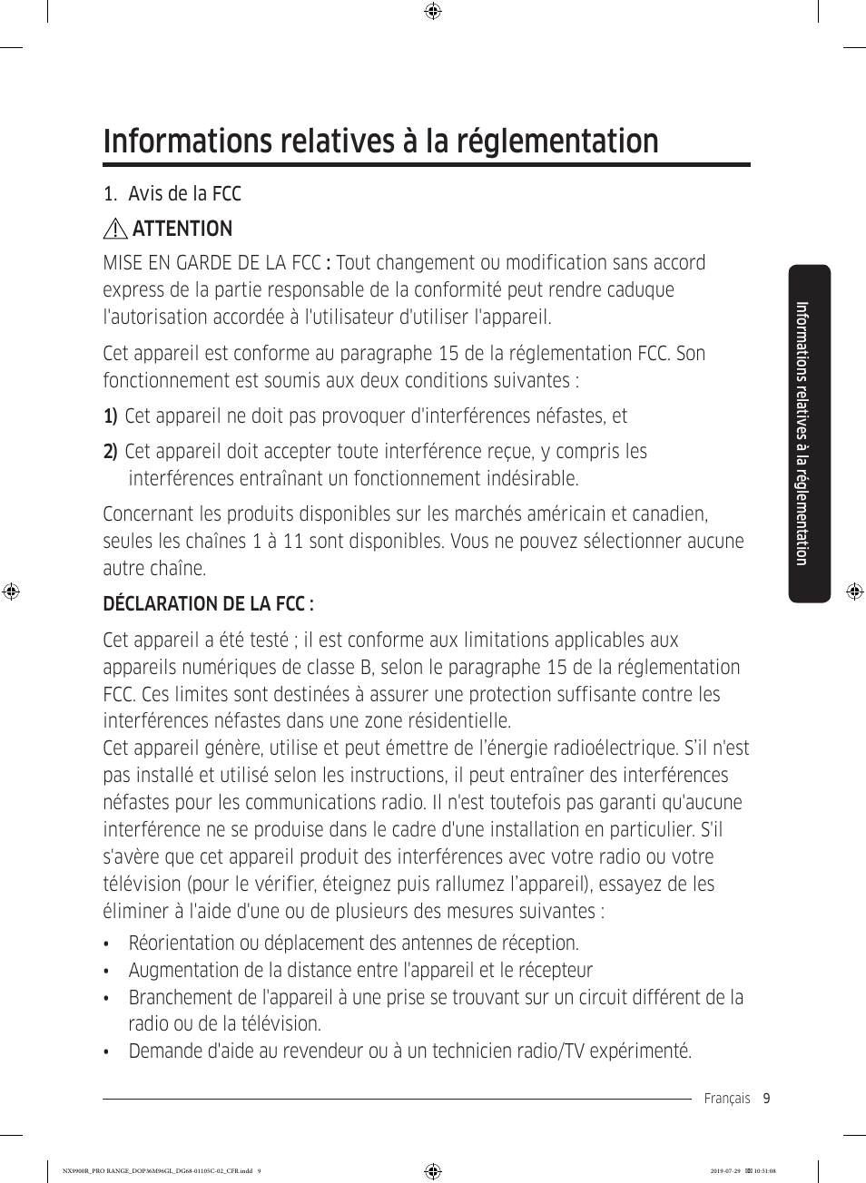 Informations relatives à la réglementation, Attention | Dacor Contemporary 36 Inch Freestanding Professional Gas Smart Range Use and Care Manual User Manual | Page 225 / 324