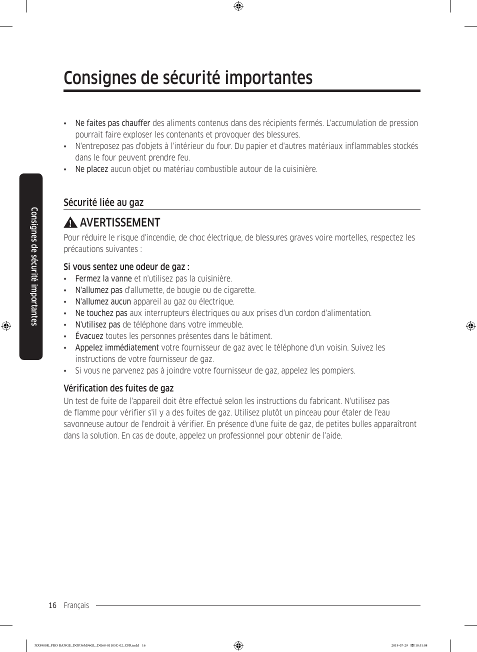 Consignes de sécurité importantes, Avertissement | Dacor Contemporary 36 Inch Freestanding Professional Gas Smart Range Use and Care Manual User Manual | Page 232 / 324