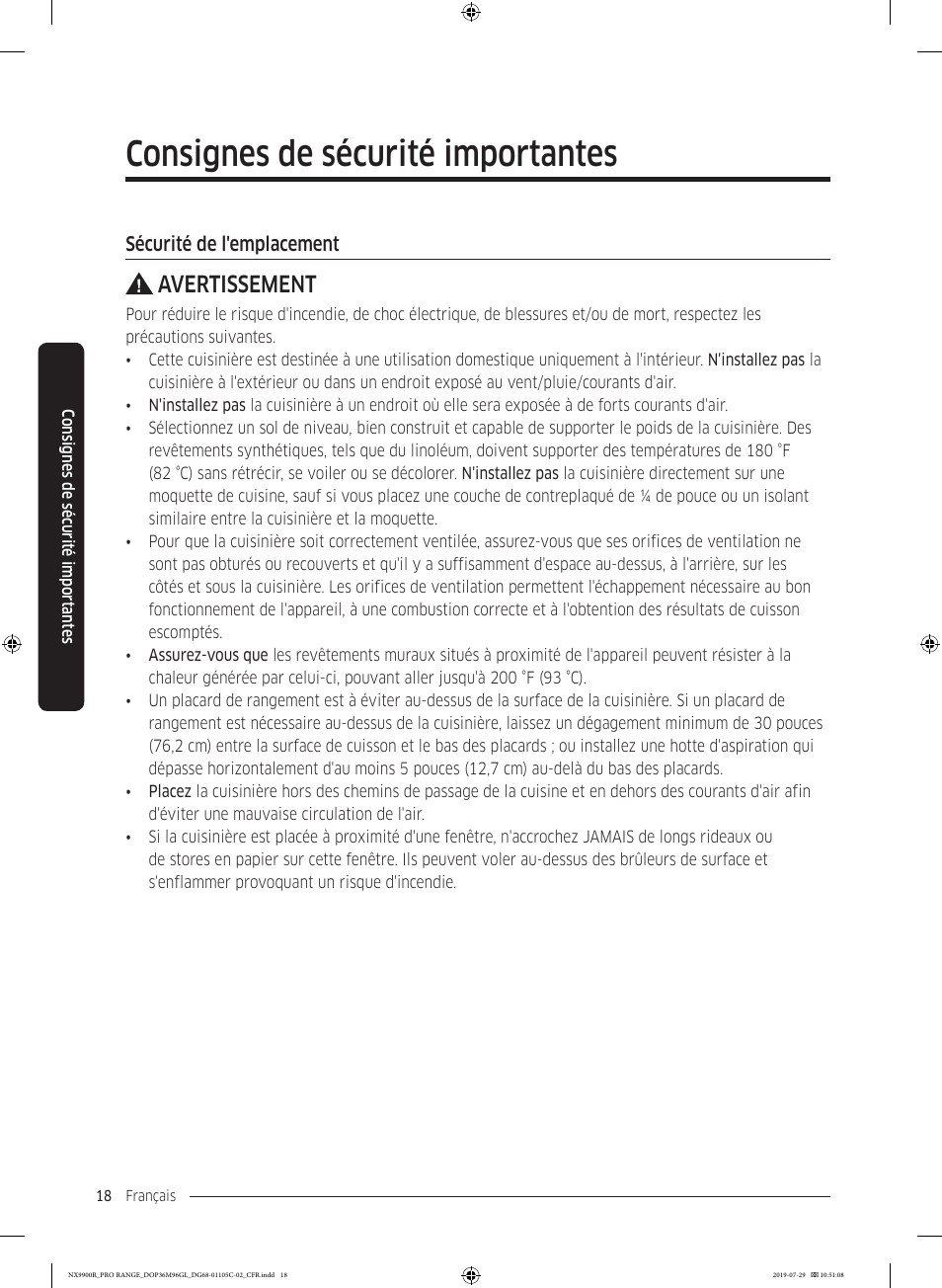 Consignes de sécurité importantes, Avertissement | Dacor Contemporary 36 Inch Freestanding Professional Gas Smart Range Use and Care Manual User Manual | Page 234 / 324