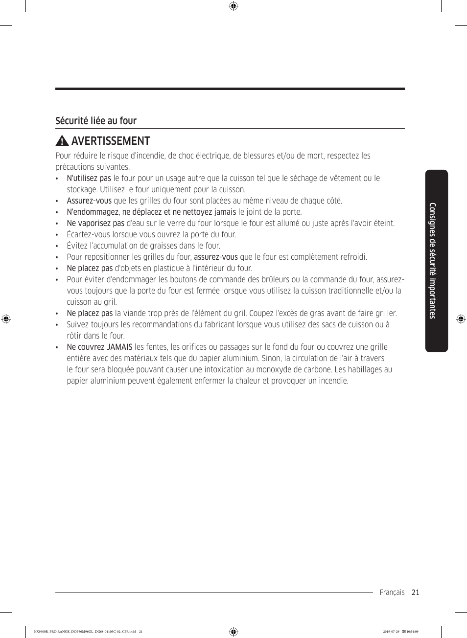 Avertissement | Dacor Contemporary 36 Inch Freestanding Professional Gas Smart Range Use and Care Manual User Manual | Page 237 / 324