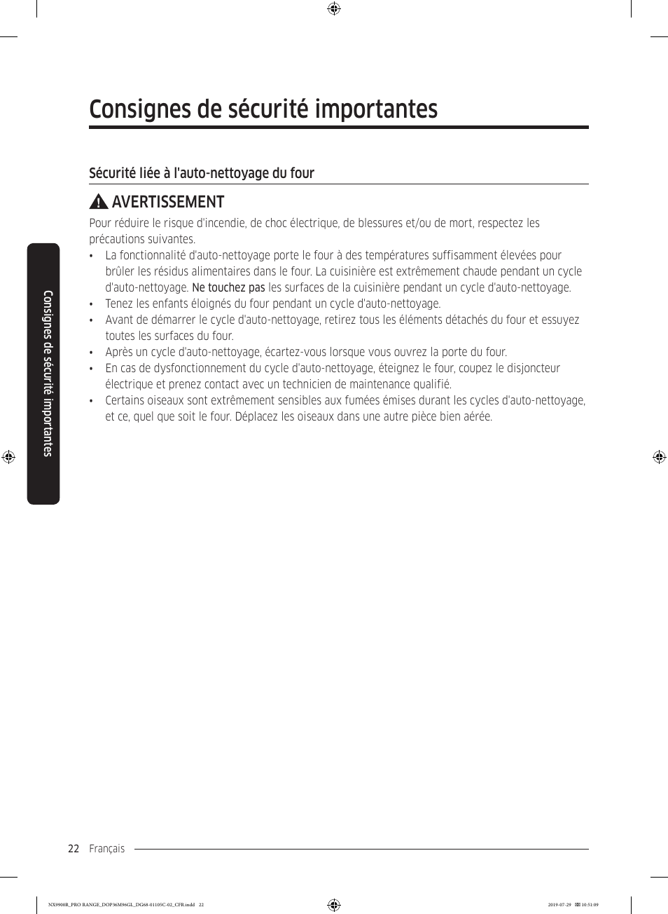 Consignes de sécurité importantes, Avertissement | Dacor Contemporary 36 Inch Freestanding Professional Gas Smart Range Use and Care Manual User Manual | Page 238 / 324