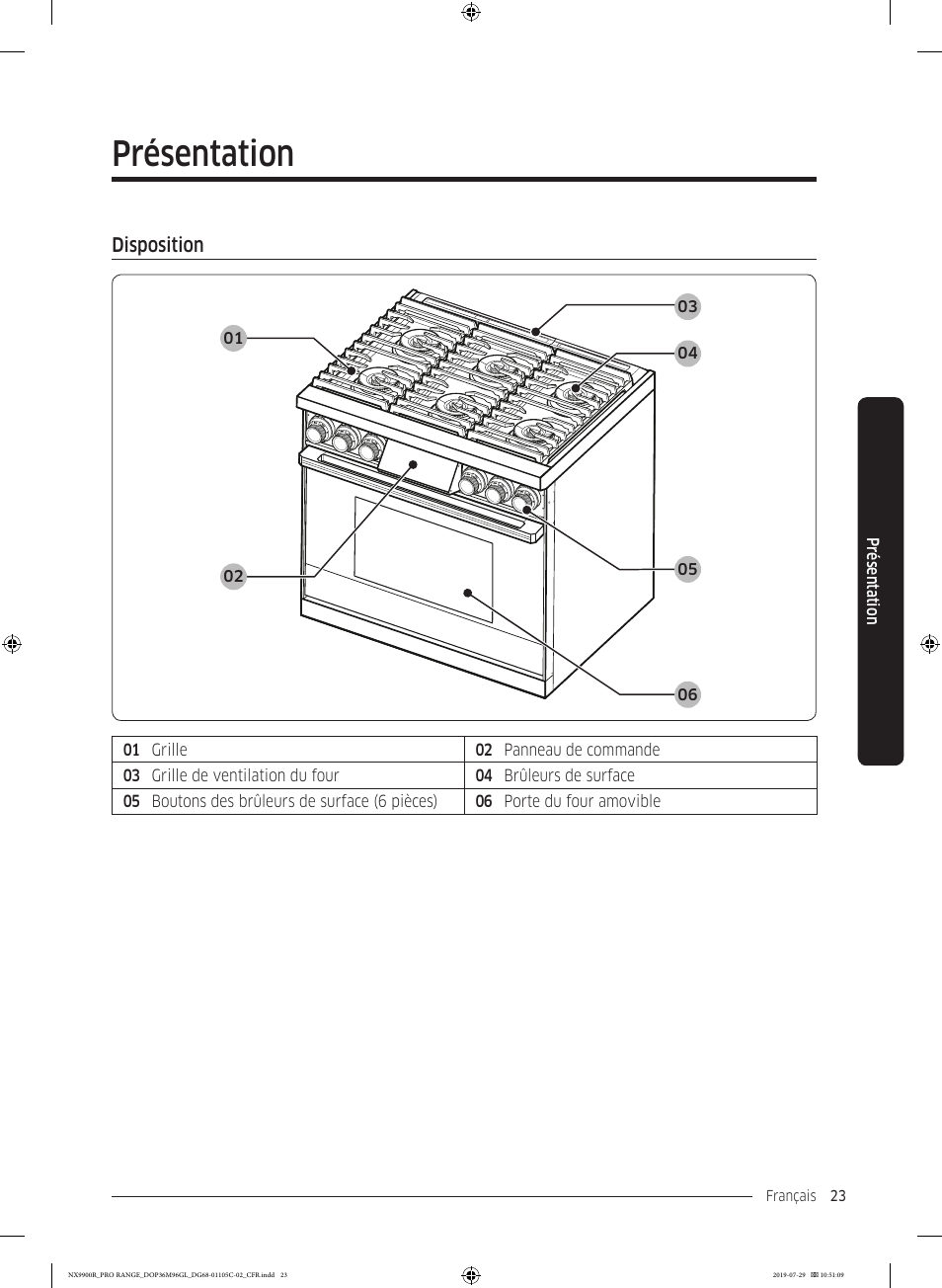 Présentation, Disposition, Disposition 23 | Dacor Contemporary 36 Inch Freestanding Professional Gas Smart Range Use and Care Manual User Manual | Page 239 / 324