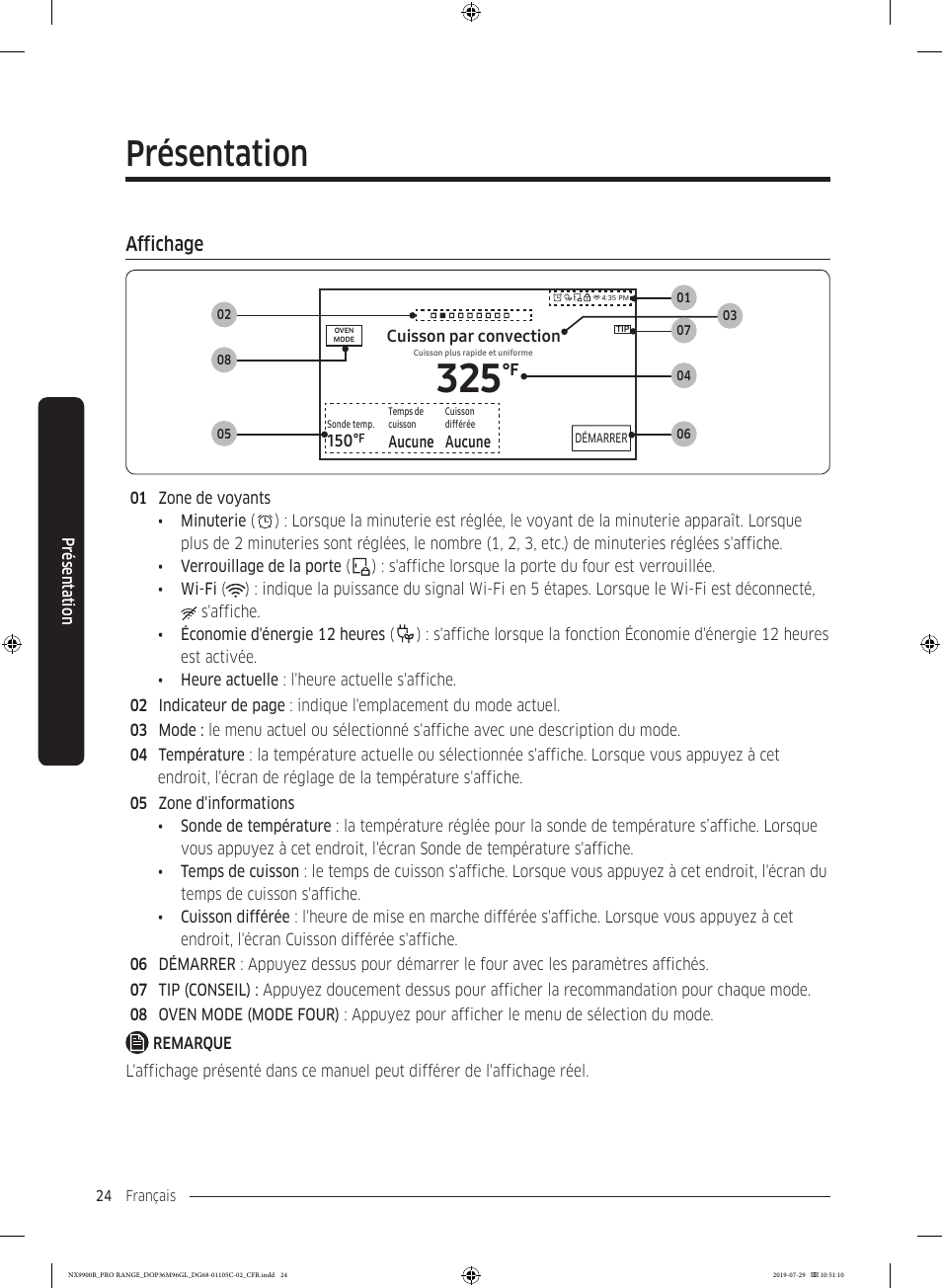 Affichage, Affichage 24, Présentation | Dacor Contemporary 36 Inch Freestanding Professional Gas Smart Range Use and Care Manual User Manual | Page 240 / 324