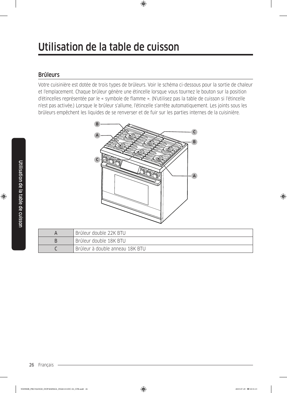 Utilisation de la table de cuisson, Brûleurs, Brûleurs 26 | Dacor Contemporary 36 Inch Freestanding Professional Gas Smart Range Use and Care Manual User Manual | Page 242 / 324