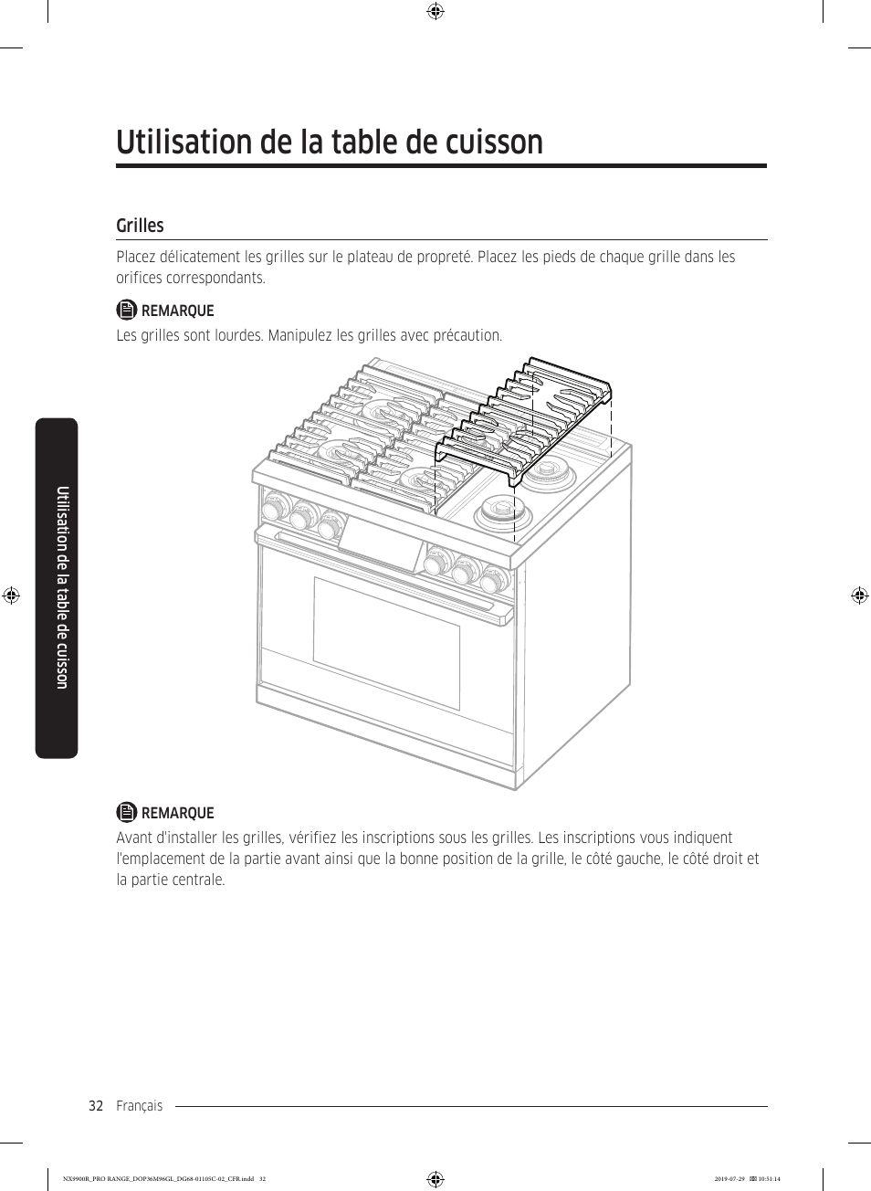 Grilles, Grilles 32, Utilisation de la table de cuisson | Dacor Contemporary 36 Inch Freestanding Professional Gas Smart Range Use and Care Manual User Manual | Page 248 / 324