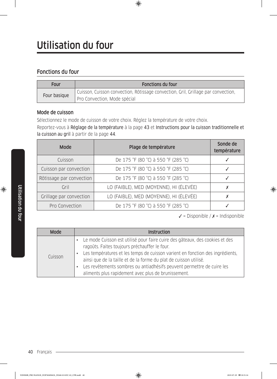 Fonctions du four, Utilisation du four | Dacor Contemporary 36 Inch Freestanding Professional Gas Smart Range Use and Care Manual User Manual | Page 256 / 324