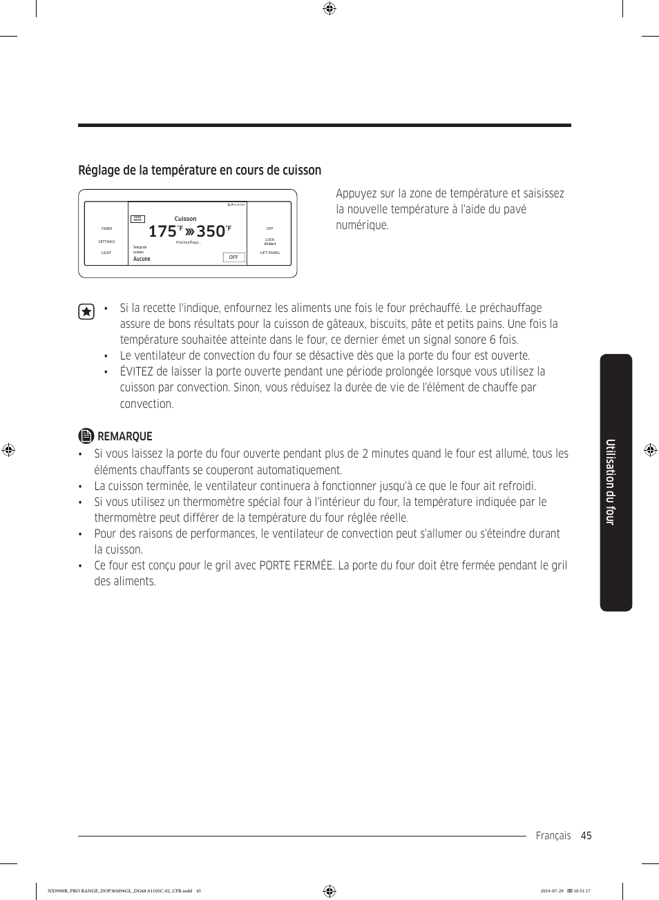 Réglage de la température en cours de cuisson, Utilisation du f our | Dacor Contemporary 36 Inch Freestanding Professional Gas Smart Range Use and Care Manual User Manual | Page 261 / 324