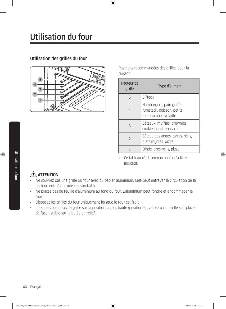 Utilisation des grilles du four, Utilisation du four | Dacor Contemporary 36 Inch Freestanding Professional Gas Smart Range Use and Care Manual User Manual | Page 262 / 324