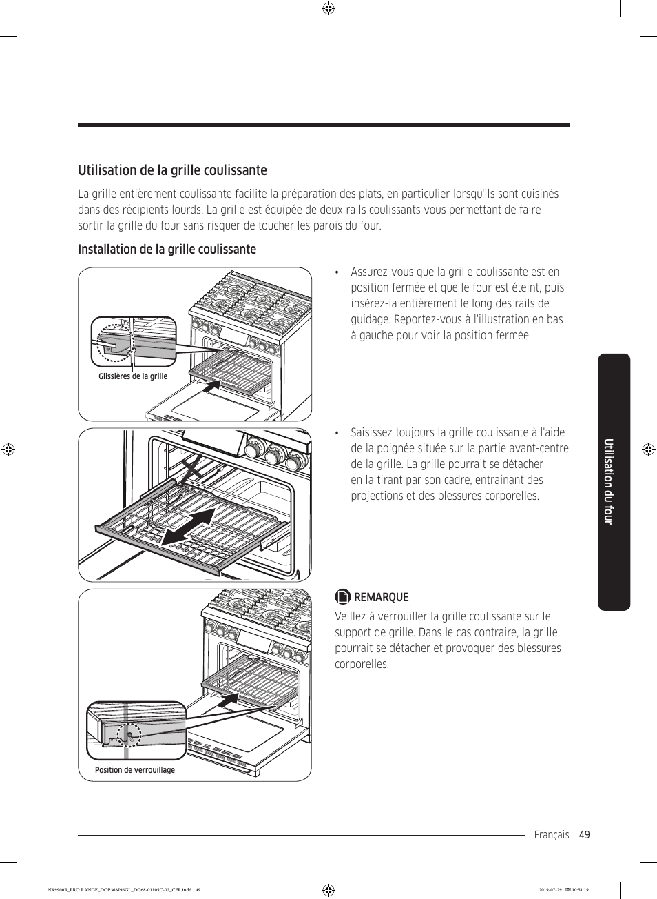 Utilisation de la grille coulissante | Dacor Contemporary 36 Inch Freestanding Professional Gas Smart Range Use and Care Manual User Manual | Page 265 / 324