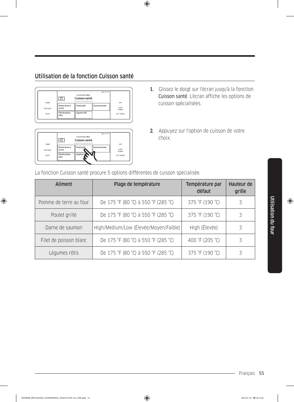 Utilisation de la fonction cuisson santé, Utilisation du f our | Dacor Contemporary 36 Inch Freestanding Professional Gas Smart Range Use and Care Manual User Manual | Page 271 / 324