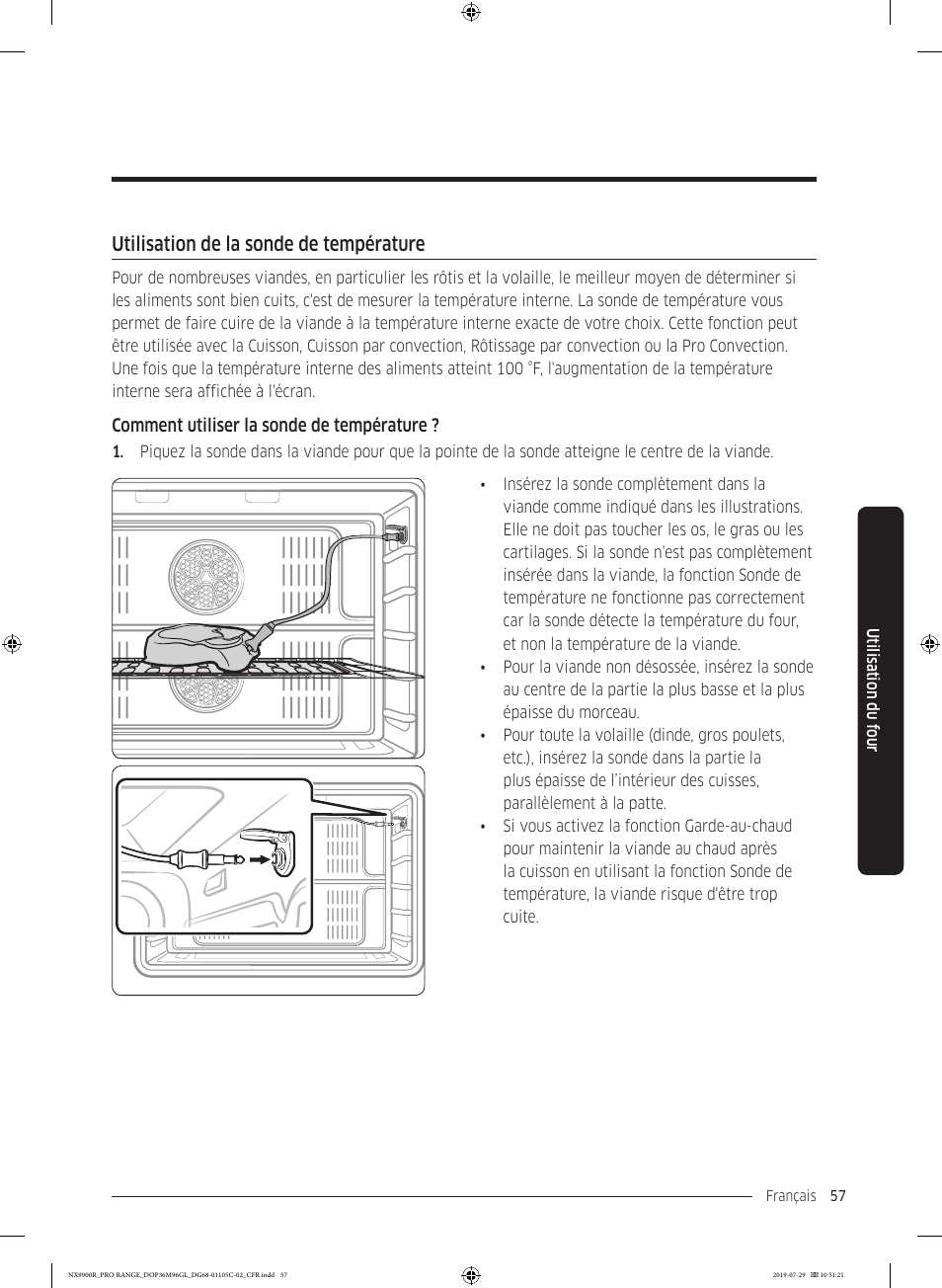 Utilisation de la sonde de température | Dacor Contemporary 36 Inch Freestanding Professional Gas Smart Range Use and Care Manual User Manual | Page 273 / 324
