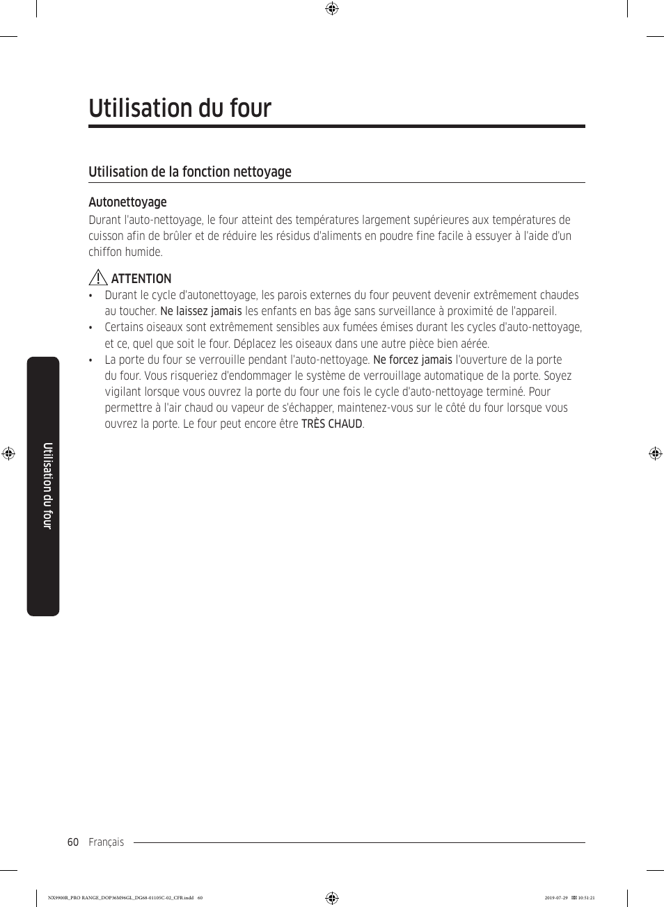 Utilisation de la fonction nettoyage, Utilisation du four | Dacor Contemporary 36 Inch Freestanding Professional Gas Smart Range Use and Care Manual User Manual | Page 276 / 324