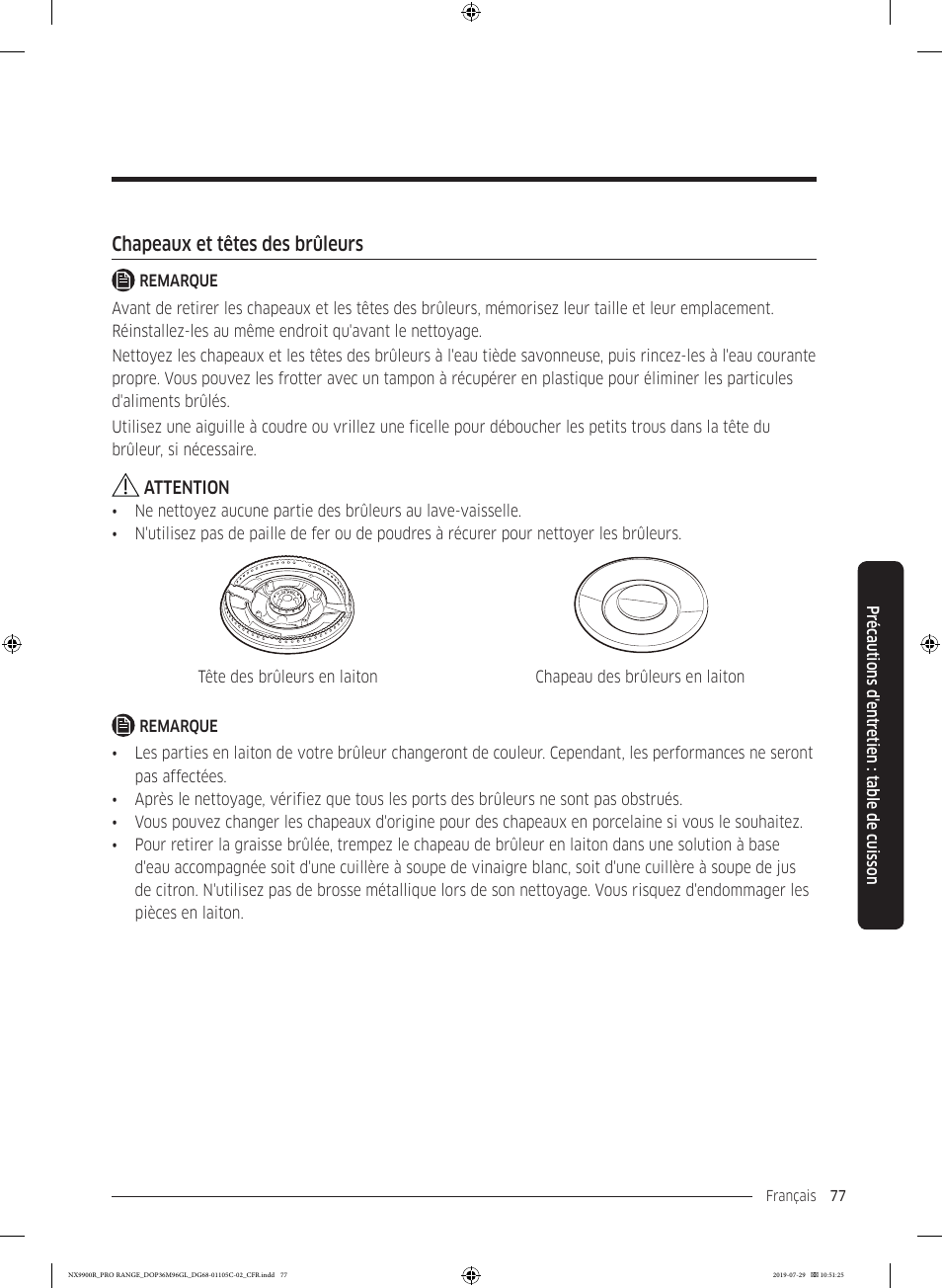 Chapeaux et têtes des brûleurs | Dacor Contemporary 36 Inch Freestanding Professional Gas Smart Range Use and Care Manual User Manual | Page 293 / 324