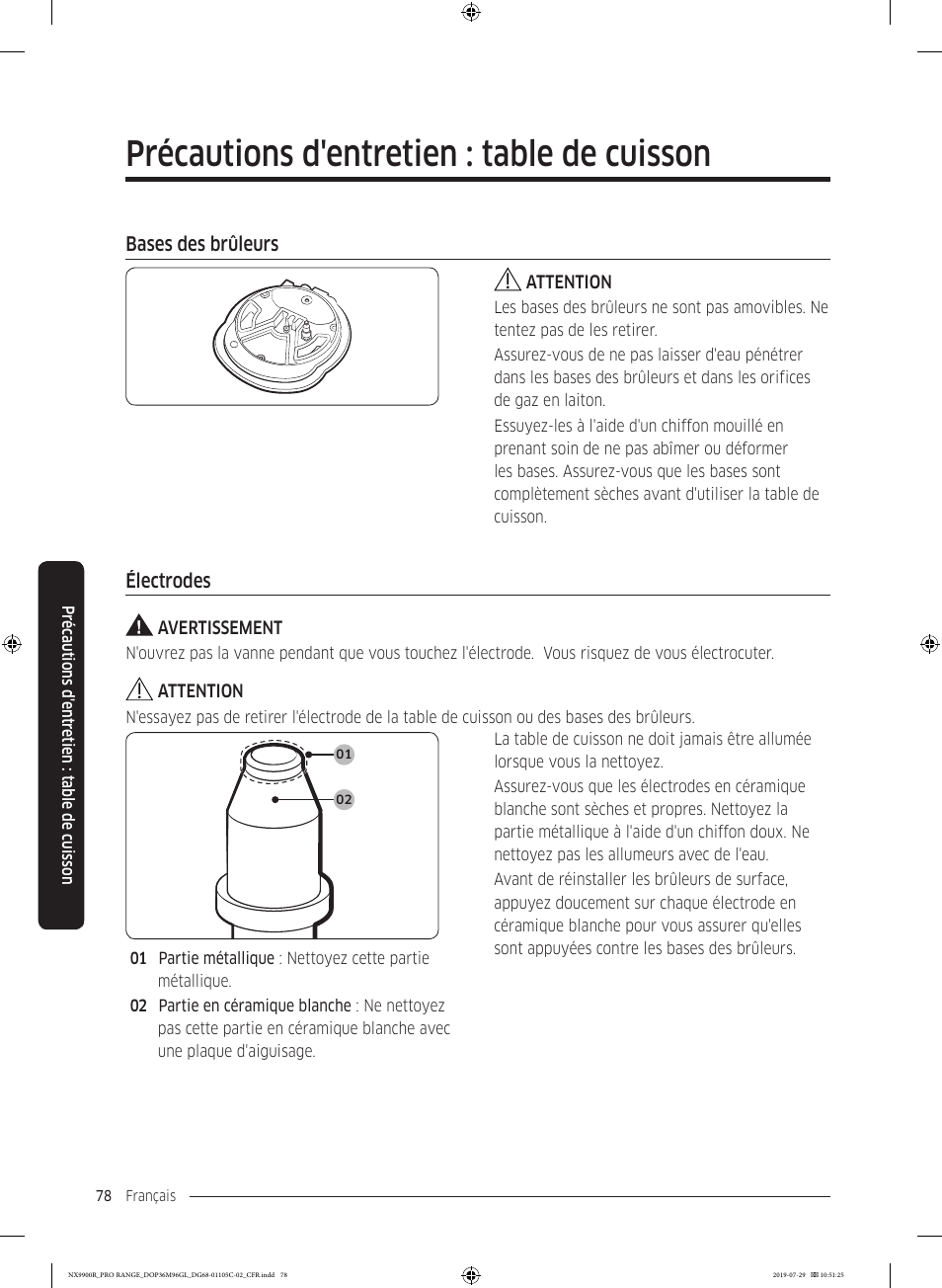 Bases des brûleurs, Électrodes, Électrodes 78 | Précautions d'entretien : table de cuisson | Dacor Contemporary 36 Inch Freestanding Professional Gas Smart Range Use and Care Manual User Manual | Page 294 / 324