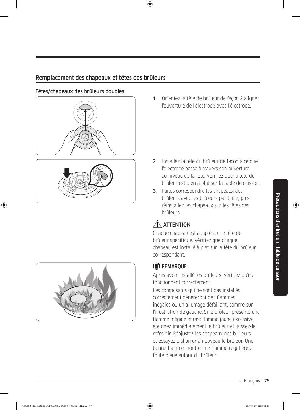 Remplacement des chapeaux et têtes des brûleurs | Dacor Contemporary 36 Inch Freestanding Professional Gas Smart Range Use and Care Manual User Manual | Page 295 / 324